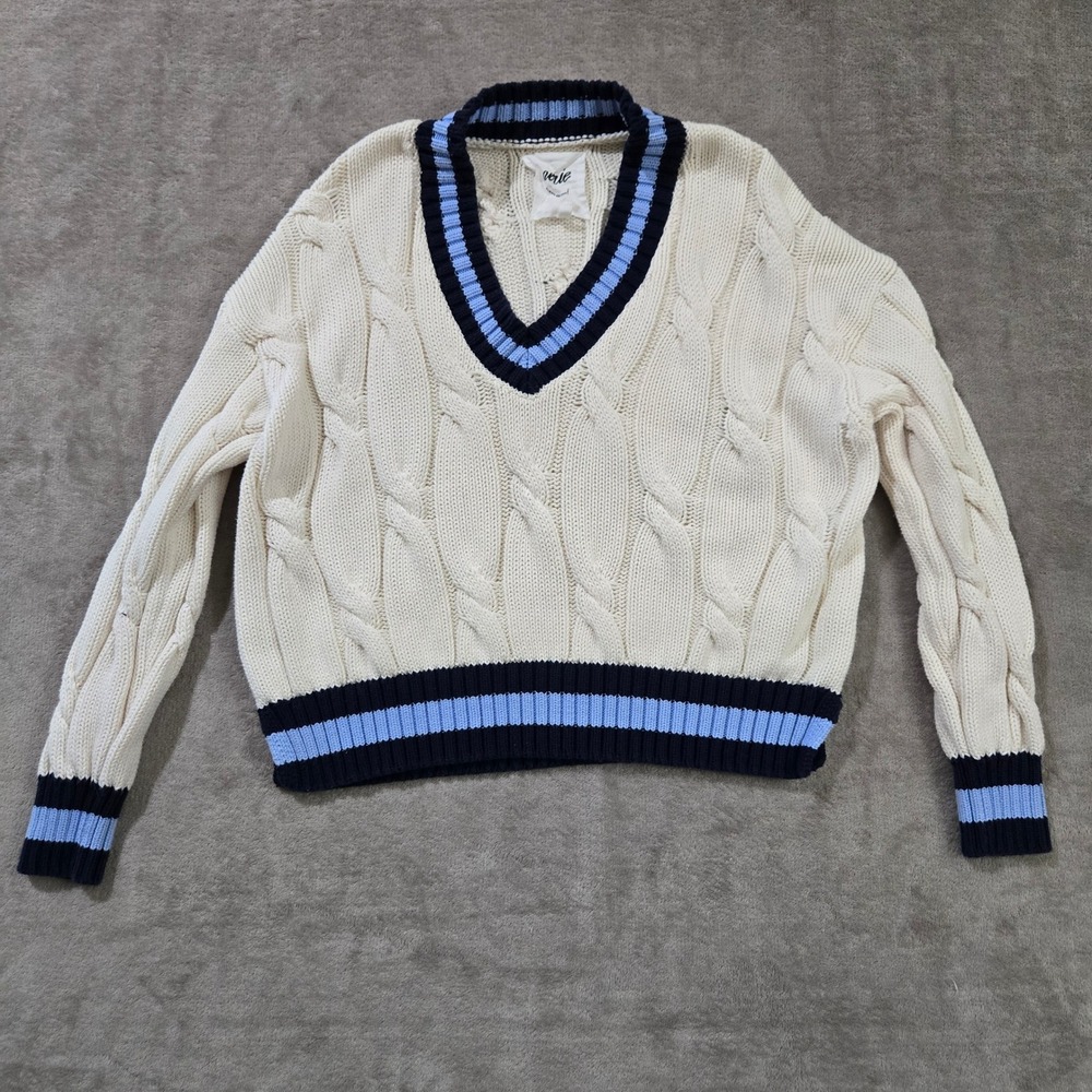 Aerie Cable Knit Sweater Small Cricket Varsity Preppy Collegiate Tennis Core